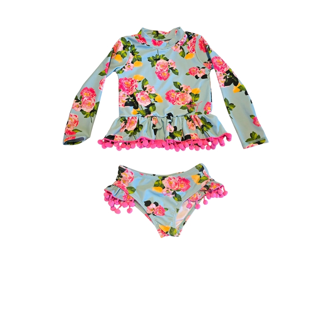 Floral Kids Swim Set with Pink Accents